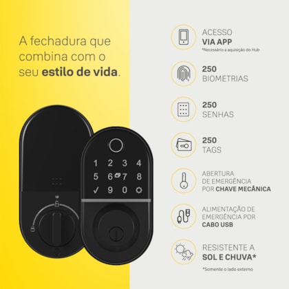 Segunda imagem do produto Fechadura Digital Compact Rolete com Biometria e Senha| Yale