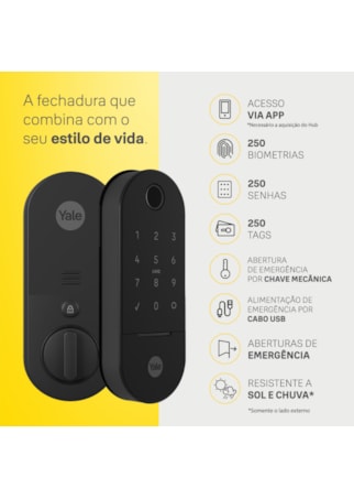 Segunda imagem do produto Fechadura Digital Lia BP ( Porta de Correr) Preto Fosco com Biometria | Yale