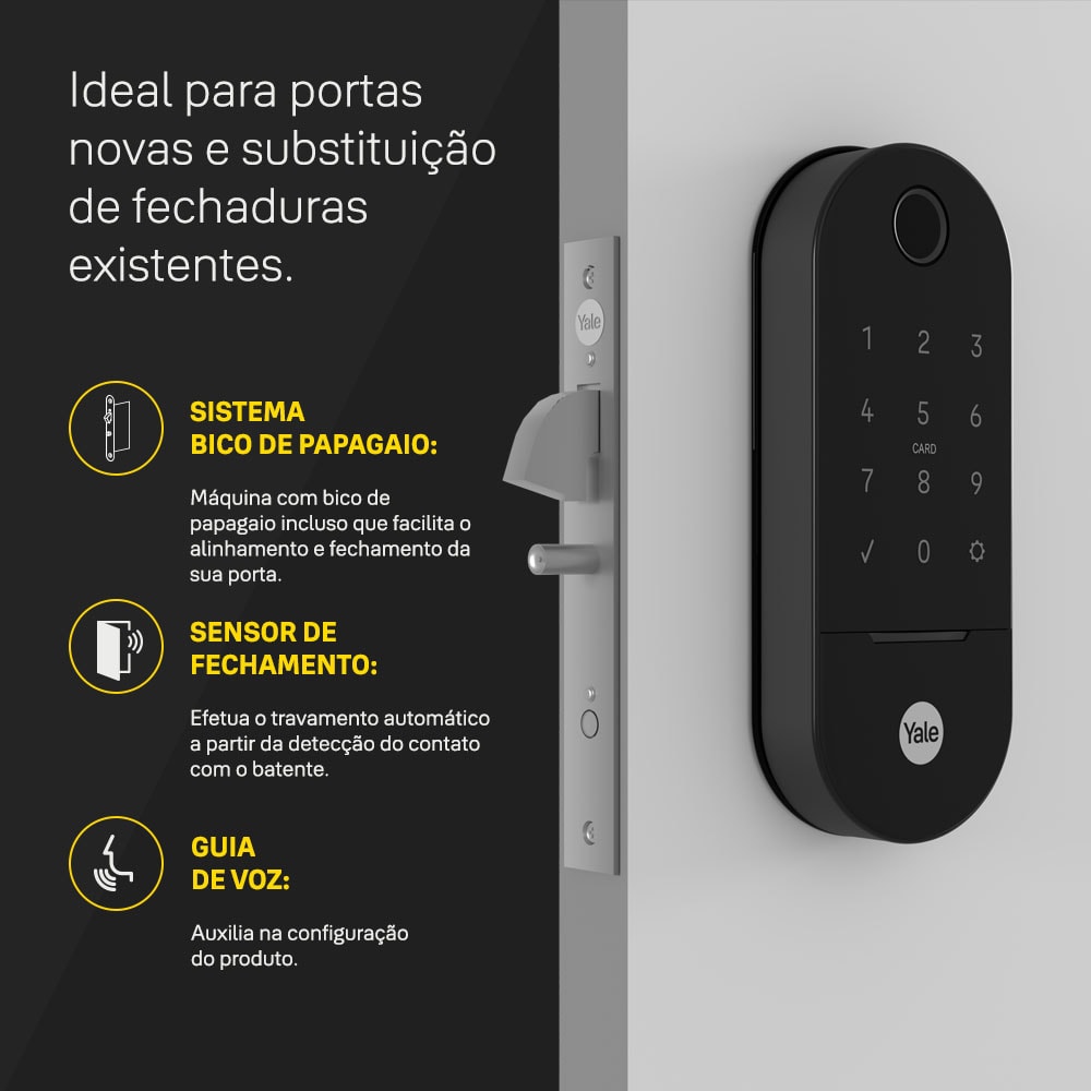 Fechadura Digital Lia BP (Porta de Correr) Preto Fosco + Kit