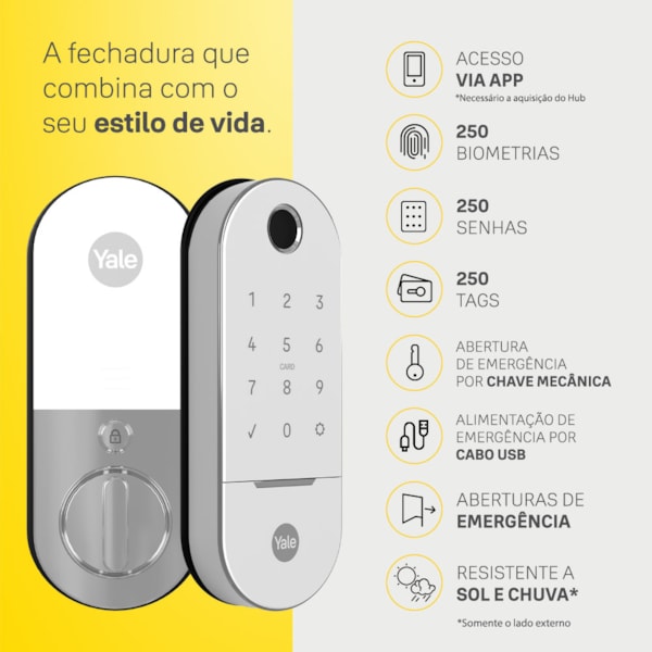 Fechadura Digital Lia Branca BP (Porta de Correr) com Biometria | Yale