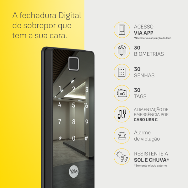 Segunda imagem do produto Fechadura Digital Reflecta c/ Biometria - Sobrepor + Kit Conectividade