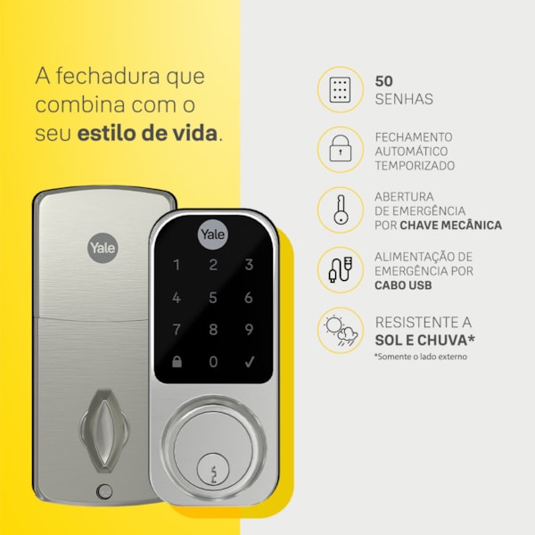 Segunda imagem do produto Fechadura Digital YDD 120 para porta Externa com Senha e chave - Trinco Lingueta Tubular