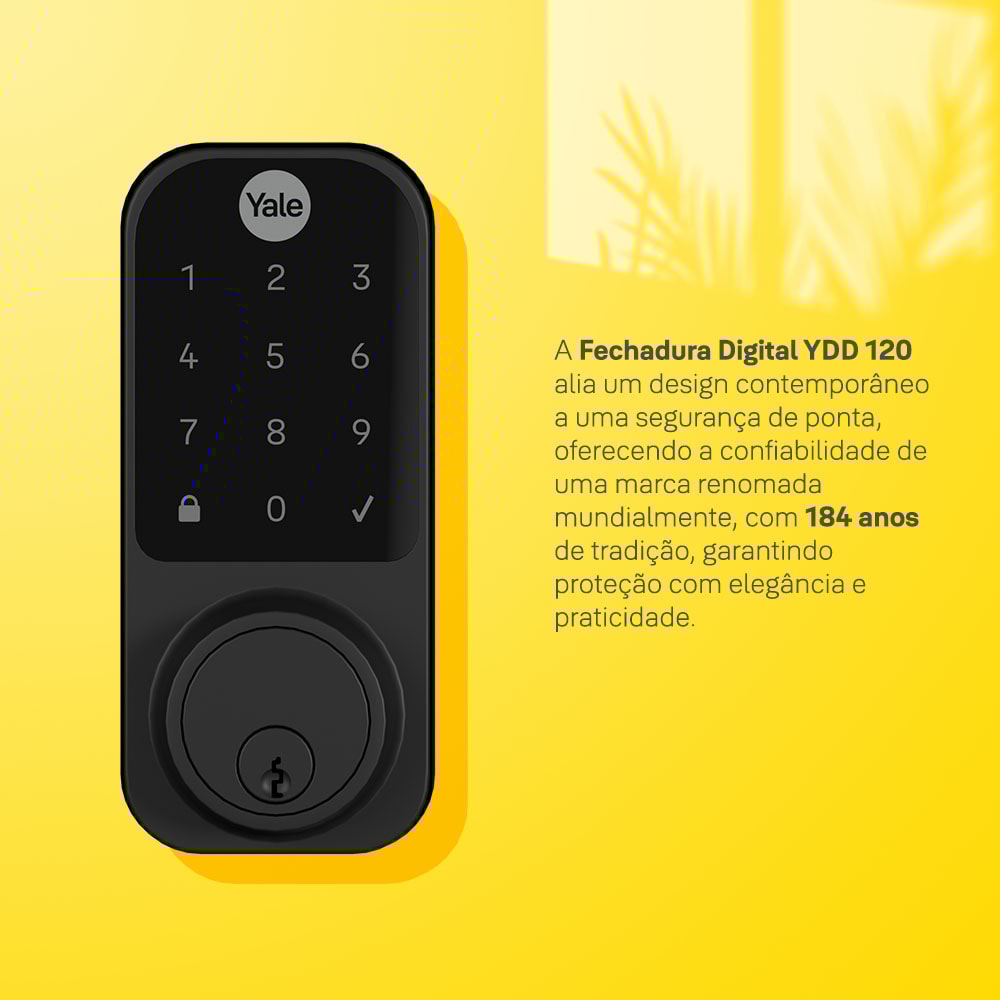 Fechadura Digital YDD 120 Preta para porta Externa com Senha e chave