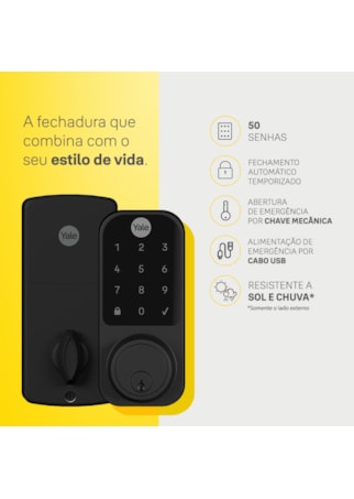 Segunda imagem do produto Fechadura Digital YDD 120 Preta para porta Externa com Senha e chave