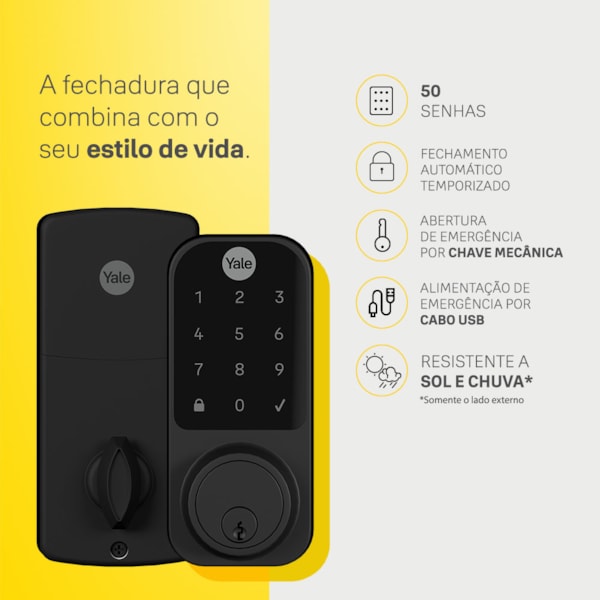 Segunda imagem do produto Fechadura Digital YDD 120 Preta para porta Externa com Senha e chave