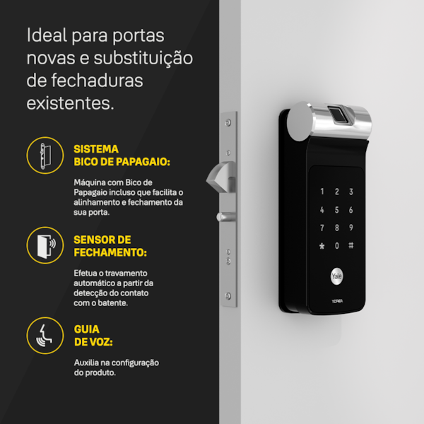 Fechadura Digital YDF 40A BP para Porta de Correr com Biometria e Senha + Kit Conectividade