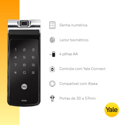 Fechadura Digital YDF 40A com APP, Biometria, Senha - Trinco Lingueta Tubular + Kit Conectividade