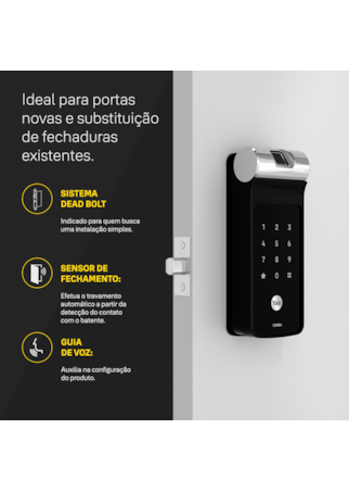 Fechadura Digital YDF 40A com Biometria e Senha - Trinco Lingueta Tubular