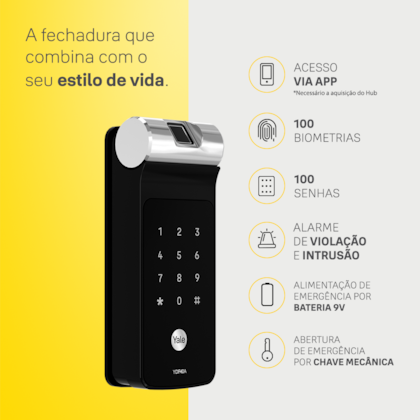 Segunda imagem do produto Fechadura Digital YDF 40A RL com APP, Biometria, Senha - Trinco Rolete + Kit Conectividade