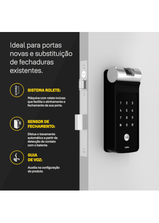 Fechadura Digital YDF 40A RL com Biometria, Senha - Trinco Rolete