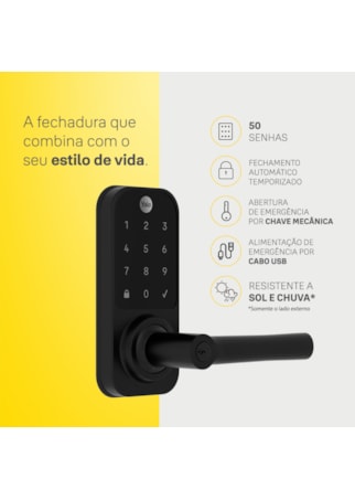 Segunda imagem do produto Fechadura Digital YDL 120 Preta com Maçaneta, Senha e Chave