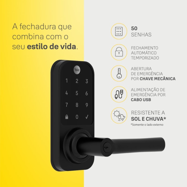 Fechadura Digital YDL 120 Preta com Maçaneta, Senha e Chave