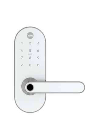 Fechadura Digital YMC 420W Branca/Cromada - Abre por biometria, senha, cartão e chave