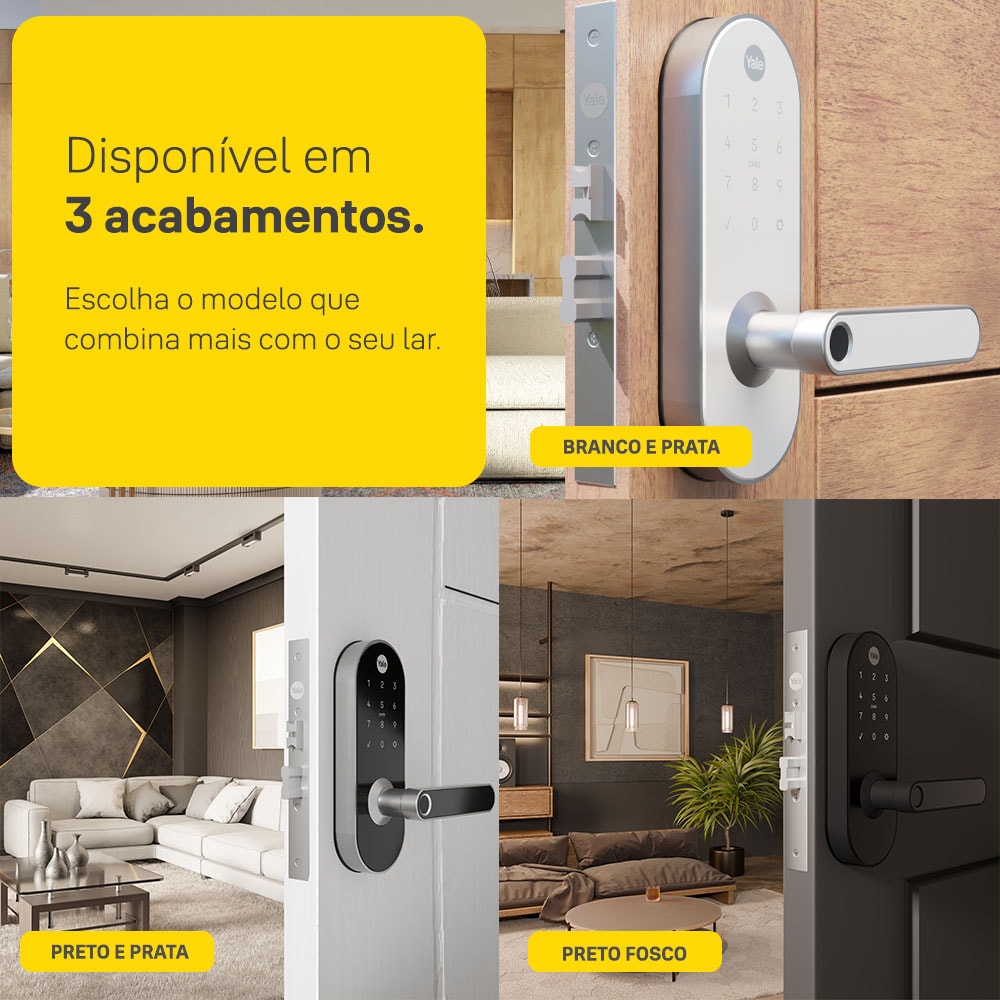 Fechadura Digital YMC 420W Branca/Cromada - Abre por biometria