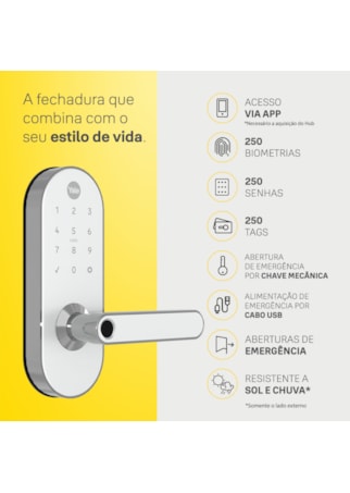 Segunda imagem do produto Fechadura Digital YMC 420W Branca/Cromada + Kit Conectividade