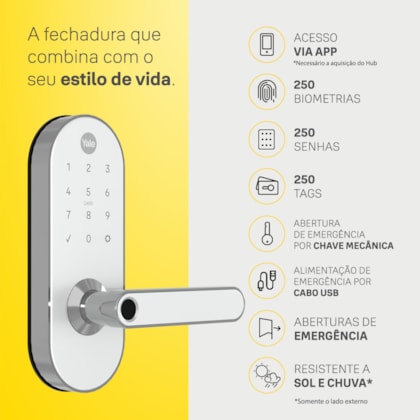 Segunda imagem do produto Fechadura Digital YMC 420W Branca/Cromada + Kit Conectividade