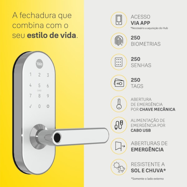 Fechadura Digital YMC 420W Branca/Cromada + Kit Conectividade