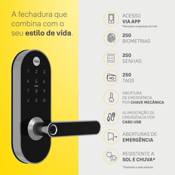 Fechadura Digital YMC 420W com Zigbee integrado - abre por biometria, senha, cartão e chave