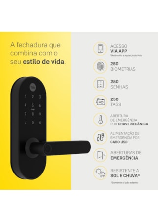 Segunda imagem do produto Fechadura Digital YMC 420W Preto Fosco + Kit Conectividade
