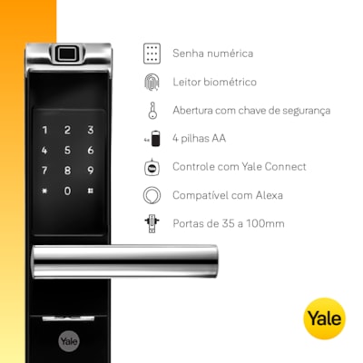 Fechadura Digital YMF 40A abre com APP, Biometria e Senha - Trinco Lingueta e Reversível + Kit Conectividade