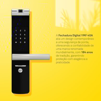 Fechadura Digital YMF 40A abre com APP, Biometria e Senha - Trinco Lingueta e Reversível + Kit Conectividade