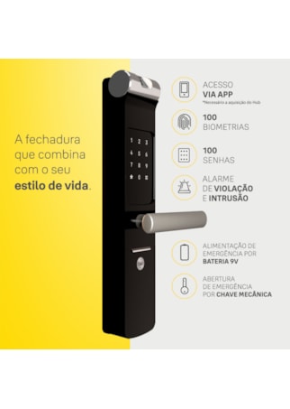 Segunda imagem do produto Fechadura Digital YMF 40A abre com APP, Biometria e Senha - Trinco Lingueta e Reversível + Kit Conectividade