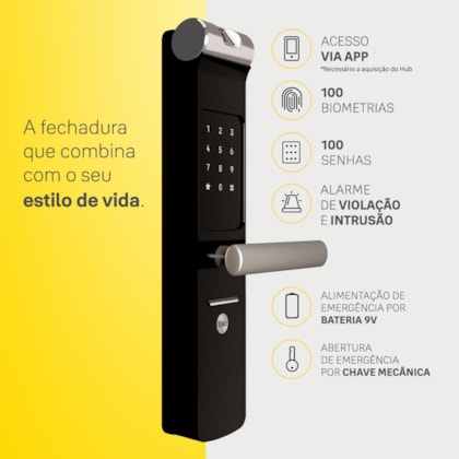 Segunda imagem do produto Fechadura Digital YMF 40A abre com APP, Biometria e Senha - Trinco Lingueta e Reversível + Kit Conectividade