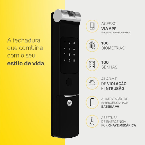 Fechadura Digital YMF 40A RL abre com Biometria e Senha - Trinco Rolete