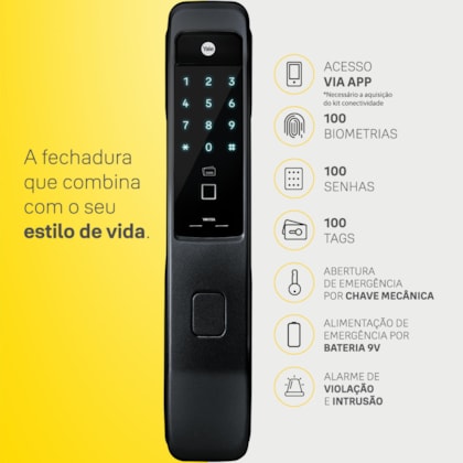 Segunda imagem do produto Fechadura Digital YMI 70A - Trinco Lingueta e Reversível + Kit Conectividade