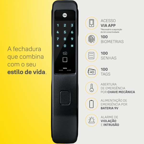 Segunda imagem do produto Fechadura Digital YMI 70A - Trinco Lingueta e Reversível + Kit Conectividade