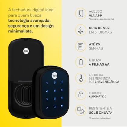 Segunda imagem do produto Fechadura Digital YRD 256 Preta BP (Porta de Correr) Senha | Yale